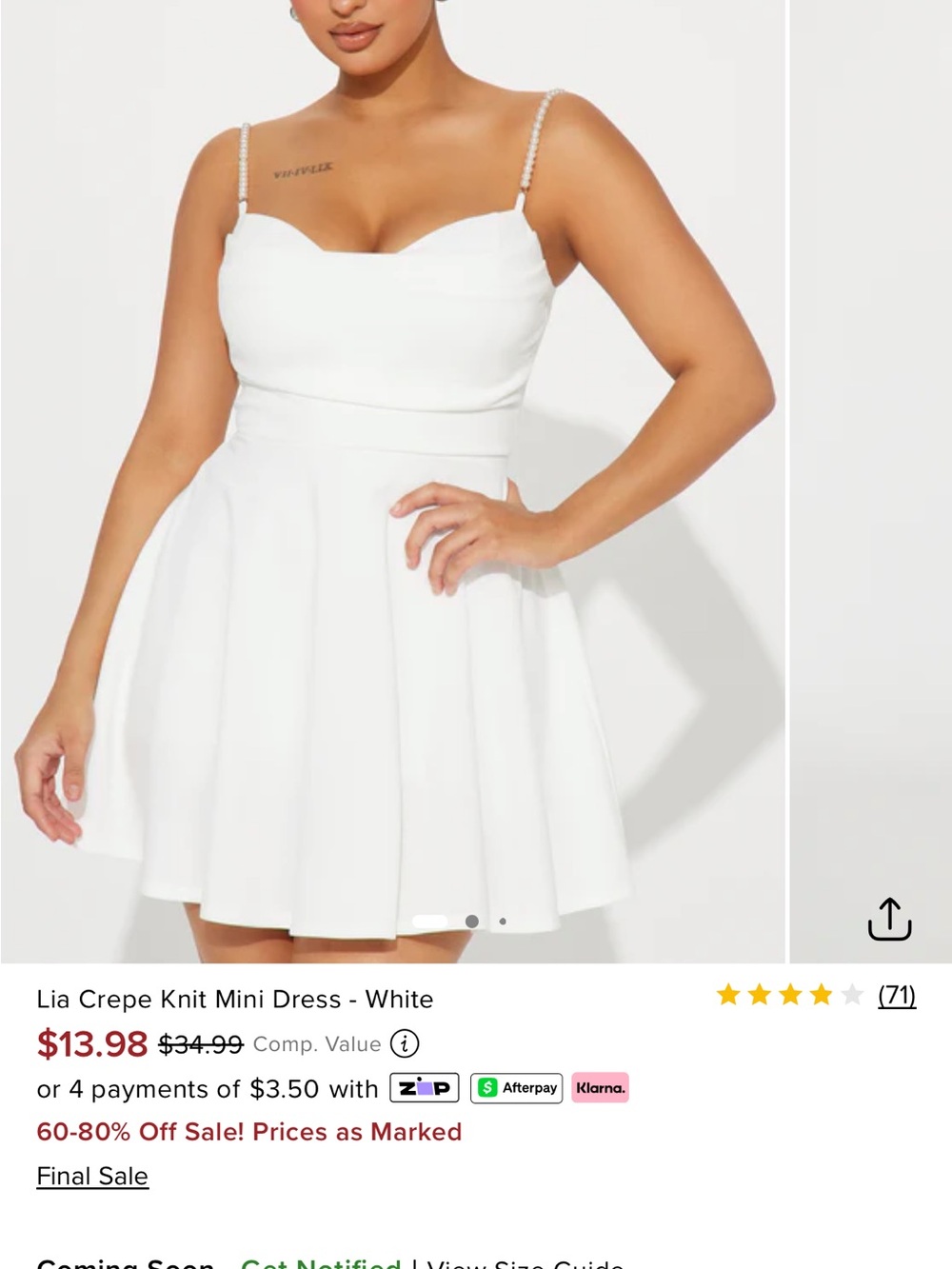 Fashion Nova White Crepe Knit Mini Dress with Beaded Straps